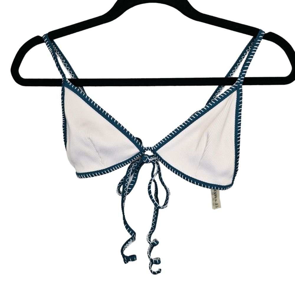 Zaful Women's Triangle White Teal Bikini Swimsuit Bathing Suit Top Summer L/8